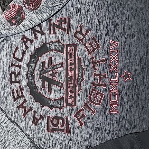 AMERICAN FIGHTER OMBRE METALLIC RED LOGO  HOODIE LONG-SLEEVE TEE-SHIRT - Picture 2 of 14